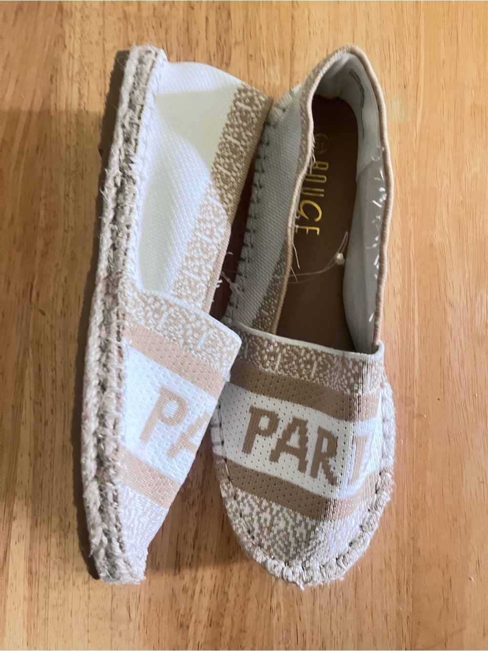 Rouge Helium Beige and White Slip-On Espadrilles
